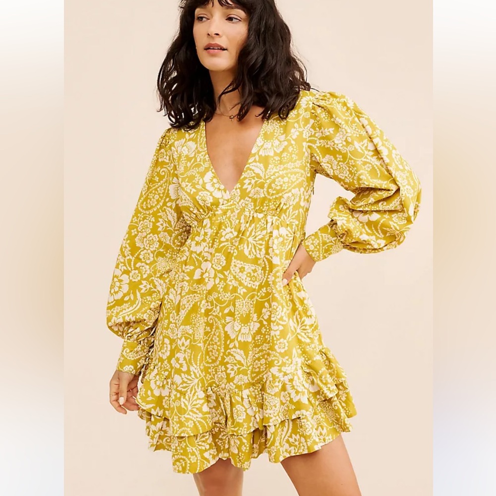 Anthropologie Maeve Long-Sleeve V-Neck Ruffle Mini Dress Medium - Picture 4 of 12